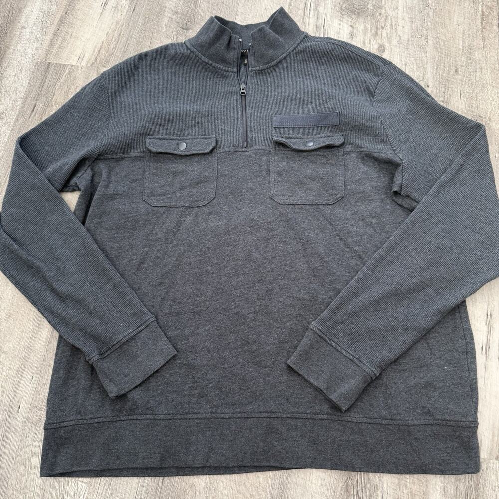 Banana Republic 1/4 Zip Thermal Sweater Mens XXL Dark Gray Waffle Knit Pullover